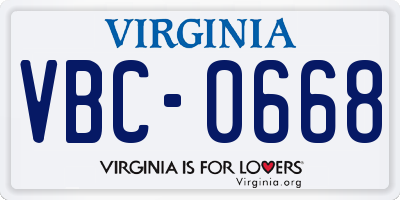 VA license plate VBC0668