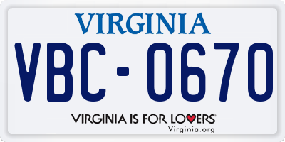 VA license plate VBC0670