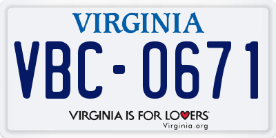 VA license plate VBC0671