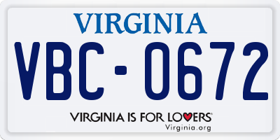 VA license plate VBC0672