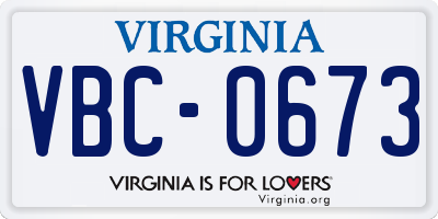 VA license plate VBC0673