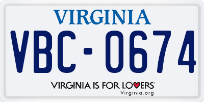 VA license plate VBC0674