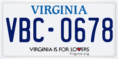 VA license plate VBC0678