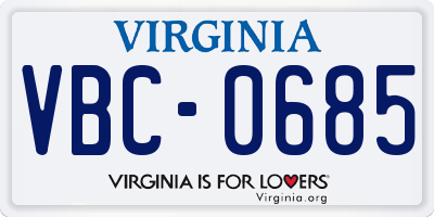 VA license plate VBC0685