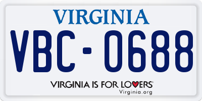 VA license plate VBC0688