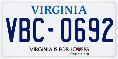 VA license plate VBC0692