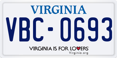 VA license plate VBC0693