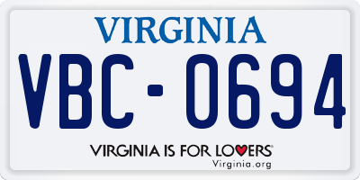 VA license plate VBC0694