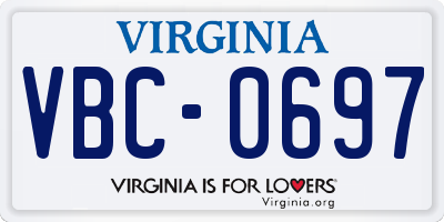 VA license plate VBC0697