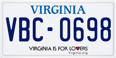 VA license plate VBC0698