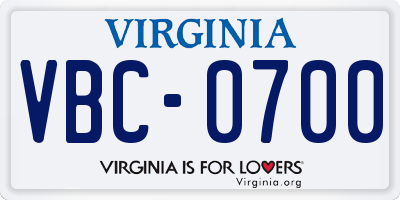 VA license plate VBC0700