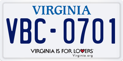 VA license plate VBC0701