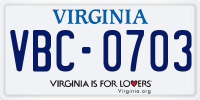 VA license plate VBC0703