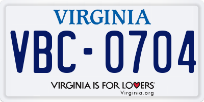 VA license plate VBC0704