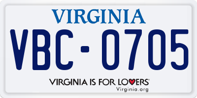 VA license plate VBC0705