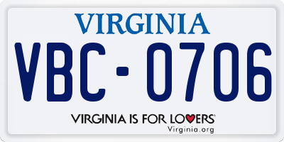 VA license plate VBC0706