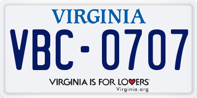 VA license plate VBC0707