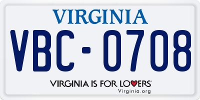 VA license plate VBC0708
