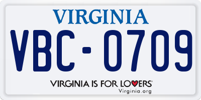 VA license plate VBC0709
