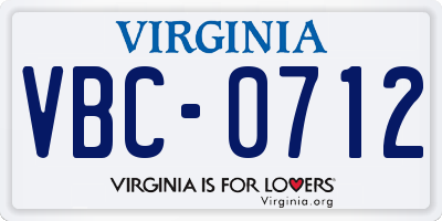 VA license plate VBC0712