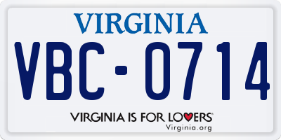 VA license plate VBC0714