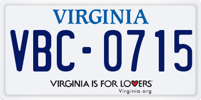 VA license plate VBC0715