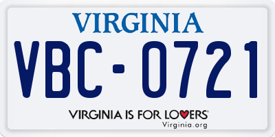 VA license plate VBC0721