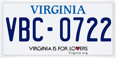 VA license plate VBC0722