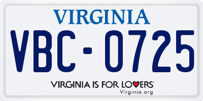 VA license plate VBC0725
