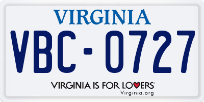 VA license plate VBC0727