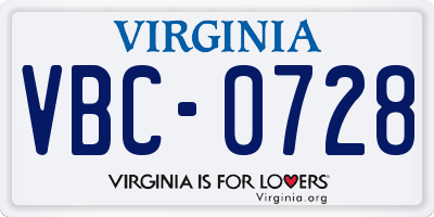 VA license plate VBC0728
