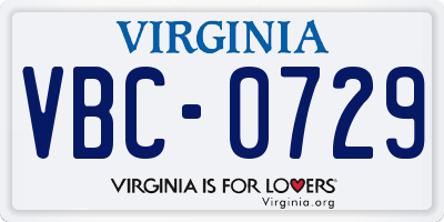 VA license plate VBC0729