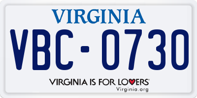 VA license plate VBC0730
