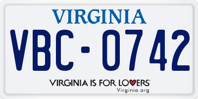VA license plate VBC0742