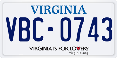 VA license plate VBC0743