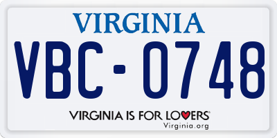 VA license plate VBC0748