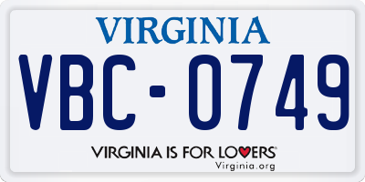 VA license plate VBC0749