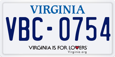 VA license plate VBC0754