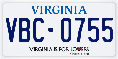 VA license plate VBC0755