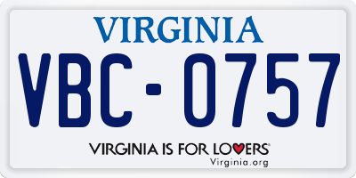 VA license plate VBC0757