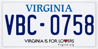 VA license plate VBC0758