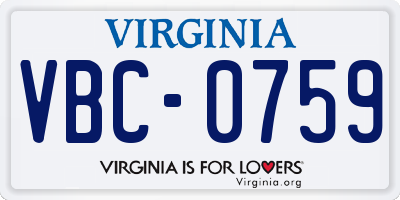 VA license plate VBC0759