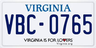VA license plate VBC0765