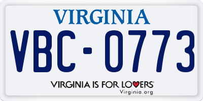 VA license plate VBC0773