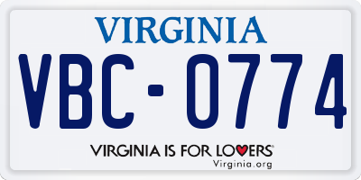VA license plate VBC0774