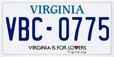 VA license plate VBC0775