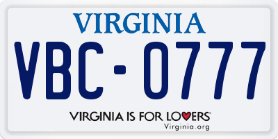 VA license plate VBC0777