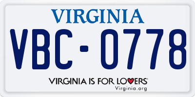 VA license plate VBC0778