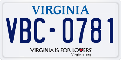 VA license plate VBC0781