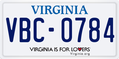 VA license plate VBC0784